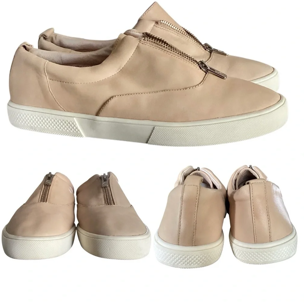 Antonio Melani Garta Suntan Beige Leather Zip Up Sneakers Women’s Size 10